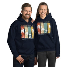 Load image into Gallery viewer, Customizable Beach Name Hoodie Palm Tree Design