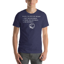 Load image into Gallery viewer, Ways to Win My Heart Bourbon Short-Sleeve Unisex T-Shirt - Where I Beach