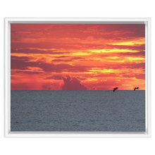 Load image into Gallery viewer, Pelicans At Sunrise Framed Canvas Wrap - Where I Beach
