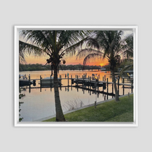 Load image into Gallery viewer, Eau Gallie River Sunset Framed Traditional Stretched Canvas - Where I Beach
