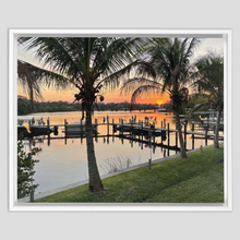 Load image into Gallery viewer, Eau Gallie River Sunset Framed Traditional Stretched Canvas - Where I Beach
