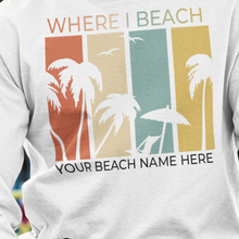 Load image into Gallery viewer, Customizable Beach Name Hoodie  Palm Tree Design
