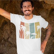 Load image into Gallery viewer, White Palm and Beach Scene Silhouette Short-Sleeve Unisex T-Shirt - Cabo Easy
