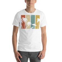 Load image into Gallery viewer, White Palm and Beach Scene Silhouette Short-Sleeve Unisex T-Shirt - Cabo Easy
